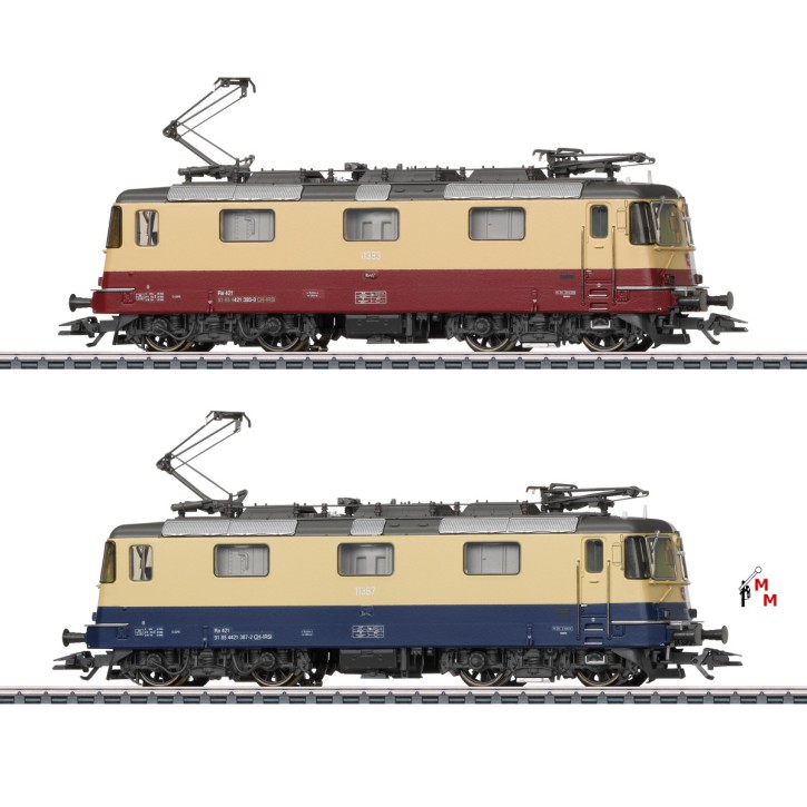 (Neu) Märklin 37300 Doppelpack E-Lok Re 421 TEE/blau,IRSI, Ep.VI,