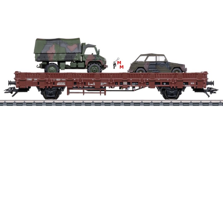 (Neu) Märklin 46929 Rungenwagen der DB, Ep.IV, beladen mit 2 Militärfahrzeugen,